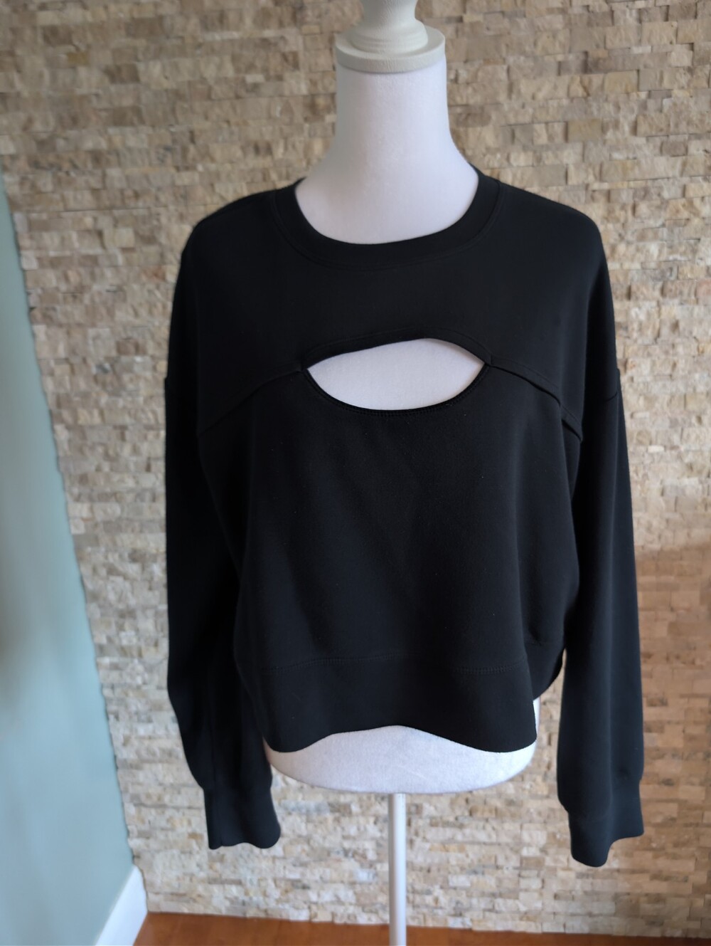 Black Scuba Super Soft Cut Out Boxy Crop Sweatshirt Athleisure Modal Pullover